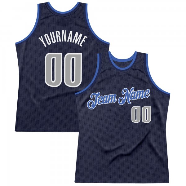 Men's Custom Navy Silver Gray-Blue Authentic Throwback Basketball Jersey