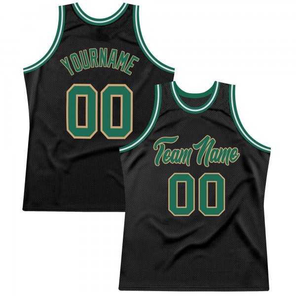 Men's Custom Black Kelly Green-Old Gold Authentic Throwback Basketball Jersey