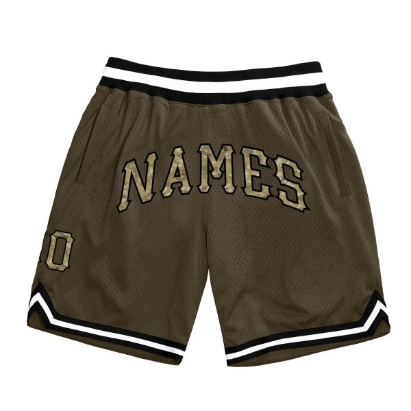 Men's Custom Olive Camo-Black Authentic Throwback Basketball Shorts